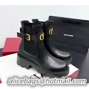 Good Looking Valentino VLogo Signature Strap Heel Ankle Boots 5.5cm in Calfskin Leather Black 1028019