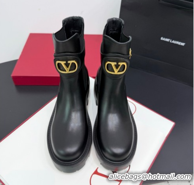 Good Looking Valentino VLogo Signature Strap Heel Ankle Boots 5.5cm in Calfskin Leather Black 1028019