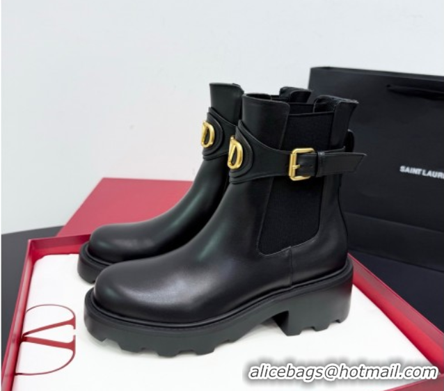 Good Looking Valentino VLogo Signature Strap Heel Ankle Boots 5.5cm in Calfskin Leather Black 1028019