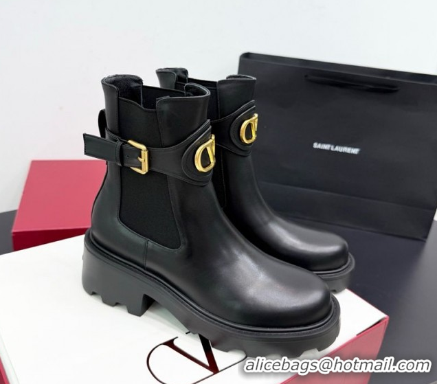 Good Looking Valentino VLogo Signature Strap Heel Ankle Boots 5.5cm in Calfskin Leather Black 1028019