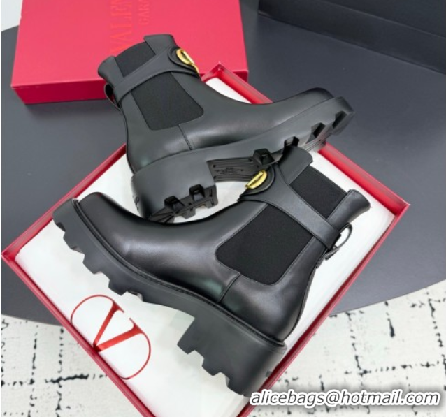 Good Looking Valentino VLogo Signature Strap Heel Ankle Boots 5.5cm in Calfskin Leather Black 1028019