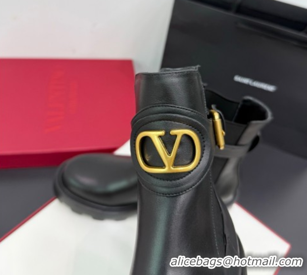 Good Looking Valentino VLogo Signature Strap Heel Ankle Boots 5.5cm in Calfskin Leather Black 1028019
