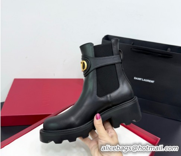 Good Looking Valentino VLogo Signature Strap Heel Ankle Boots 5.5cm in Calfskin Leather Black 1028019