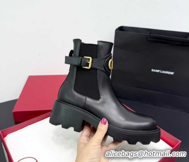 Good Looking Valentino VLogo Signature Strap Heel Ankle Boots 5.5cm in Calfskin Leather Black 1028019