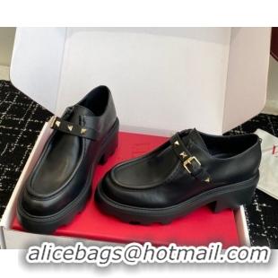 Luxurious Valentino Rockstud Strap Loafers 4.5cm in Calfskin Leather 1028021