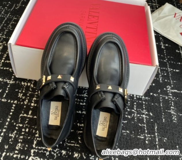 Luxurious Valentino Rockstud Strap Loafers 4.5cm in Calfskin Leather 1028021