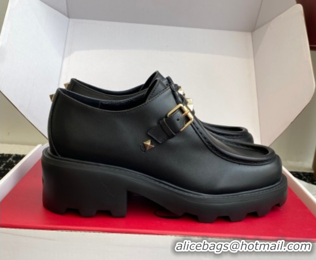 Luxurious Valentino Rockstud Strap Loafers 4.5cm in Calfskin Leather 1028021