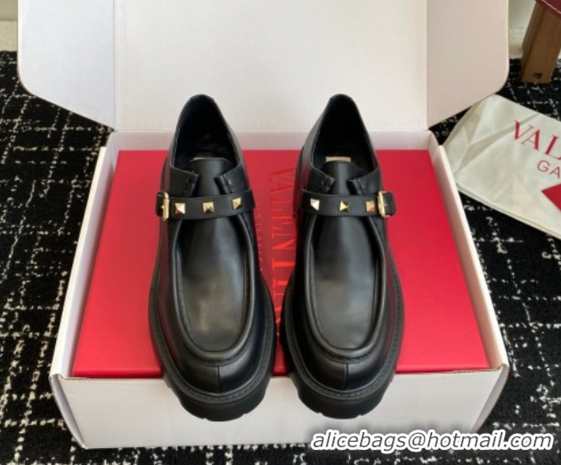 Luxurious Valentino Rockstud Strap Loafers 4.5cm in Calfskin Leather 1028021