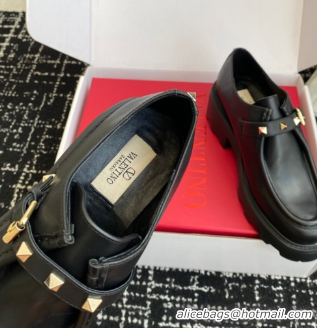Luxurious Valentino Rockstud Strap Loafers 4.5cm in Calfskin Leather 1028021