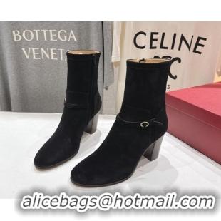 Most Popular Valentino Suede Heel Ankle Boots 7.5cm with Buckle Black 1028034