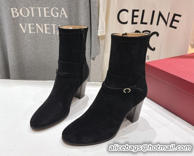 Most Popular Valentino Suede Heel Ankle Boots 7.5cm with Buckle Black 1028034