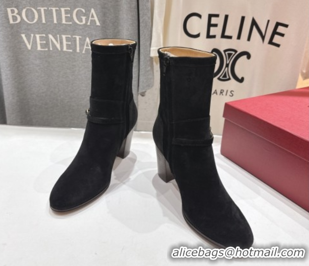 Most Popular Valentino Suede Heel Ankle Boots 7.5cm with Buckle Black 1028034