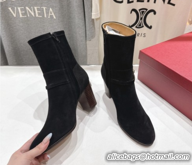 Most Popular Valentino Suede Heel Ankle Boots 7.5cm with Buckle Black 1028034