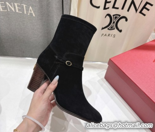 Most Popular Valentino Suede Heel Ankle Boots 7.5cm with Buckle Black 1028034