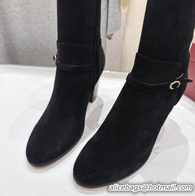 Most Popular Valentino Suede Heel Ankle Boots 7.5cm with Buckle Black 1028034