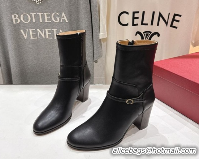 Luxury Valentino Calfskin Leather Heel Ankle Boots 7.5cm with Buckle Black 1028036