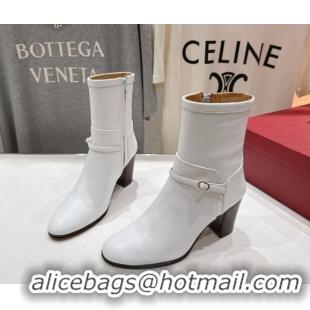Big Discount Valentino Calfskin Leather Heel Ankle Boots 7.5cm with Buckle White 1028038