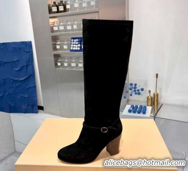 Hot Style Valentino Suede Heel High Boots 8cm with Buckle Black 1104080