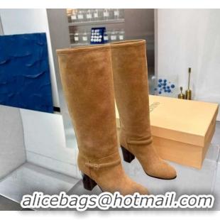 Sophisticated Valentino Suede Heel High Boots 8cm with Buckle Beige 1104081