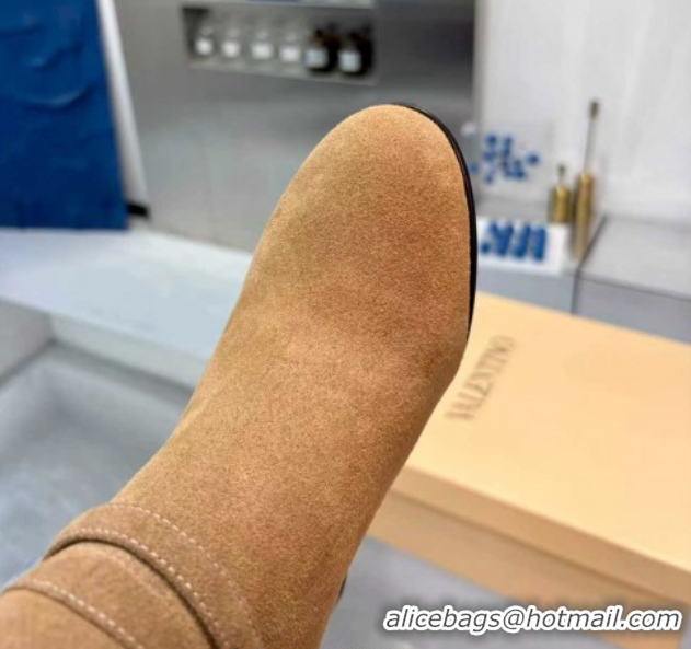 Sophisticated Valentino Suede Heel High Boots 8cm with Buckle Beige 1104081