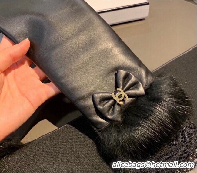 Wholesale Chanel Lambskin and Fur Sleeve with Lace and Bow 1206 Black 2023