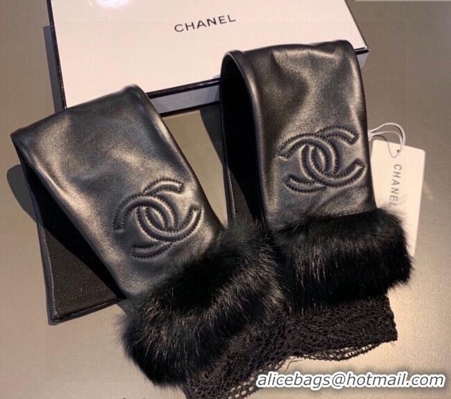 Original Cheap Chanel Lambskin and Fur Sleeve with Lace 1206 All Black 2023