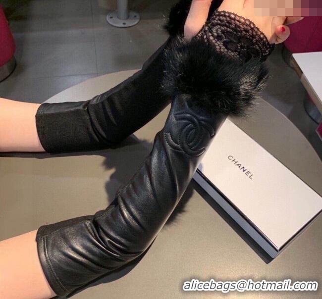 Original Cheap Chanel Lambskin and Fur Sleeve with Lace 1206 All Black 2023