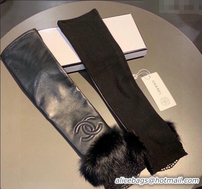 Original Cheap Chanel Lambskin and Fur Sleeve with Lace 1206 All Black 2023