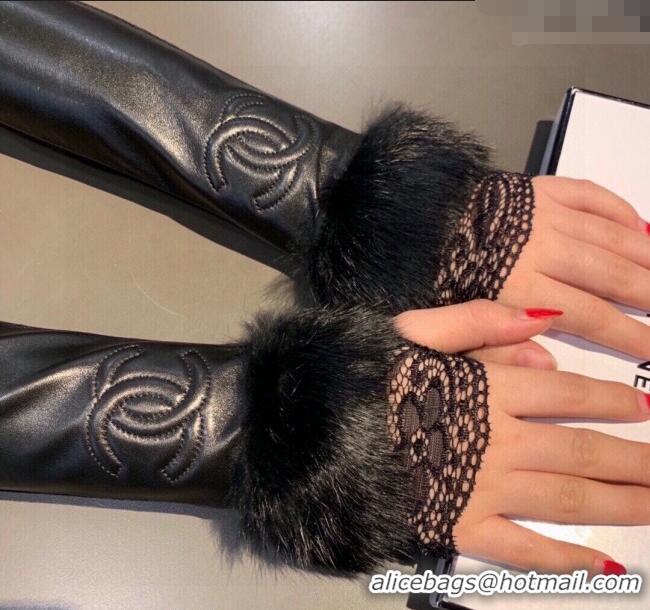 Original Cheap Chanel Lambskin and Fur Sleeve with Lace 1206 All Black 2023
