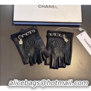 Latest Style Chanel Lambskin Short Gloves with Chain 0111 Black 2024