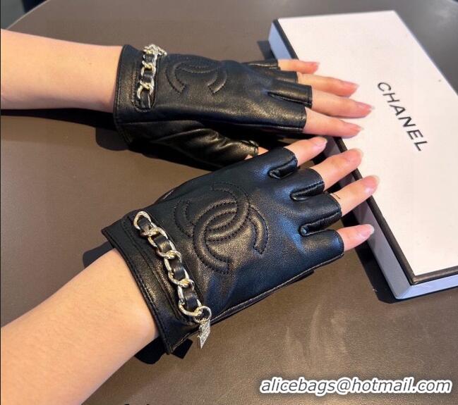 Latest Style Chanel Lambskin Short Gloves with Chain 0111 Black 2024