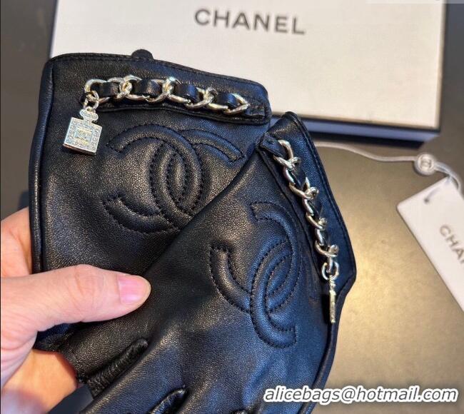 Latest Style Chanel Lambskin Short Gloves with Chain 0111 Black 2024