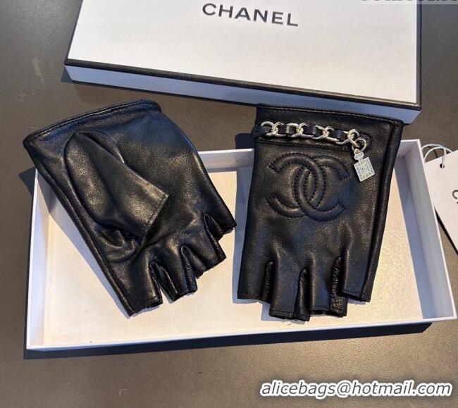 Latest Style Chanel Lambskin Short Gloves with Chain 0111 Black 2024