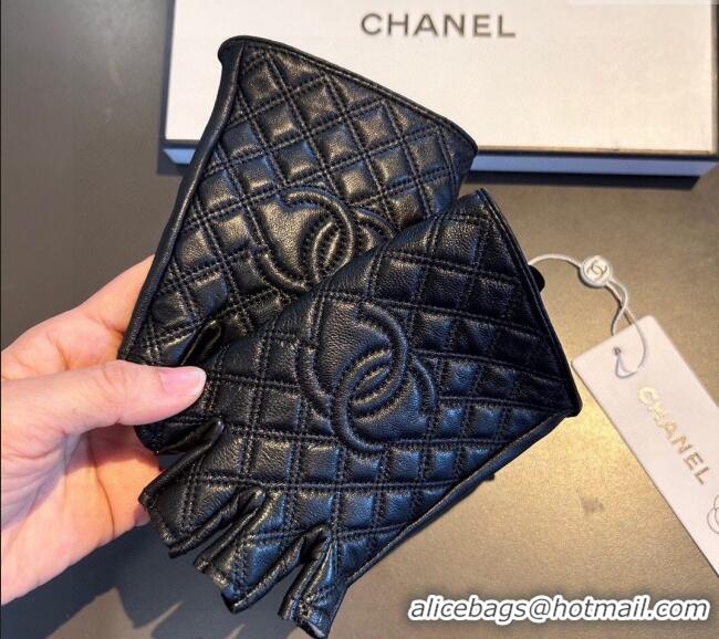 Original Cheap Chanel Quilted Lambskin Short Gloves 0111 Black 2024