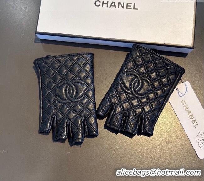 Original Cheap Chanel Quilted Lambskin Short Gloves 0111 Black 2024