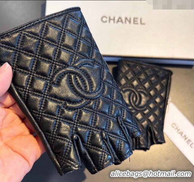 Original Cheap Chanel Quilted Lambskin Short Gloves 0111 Black 2024