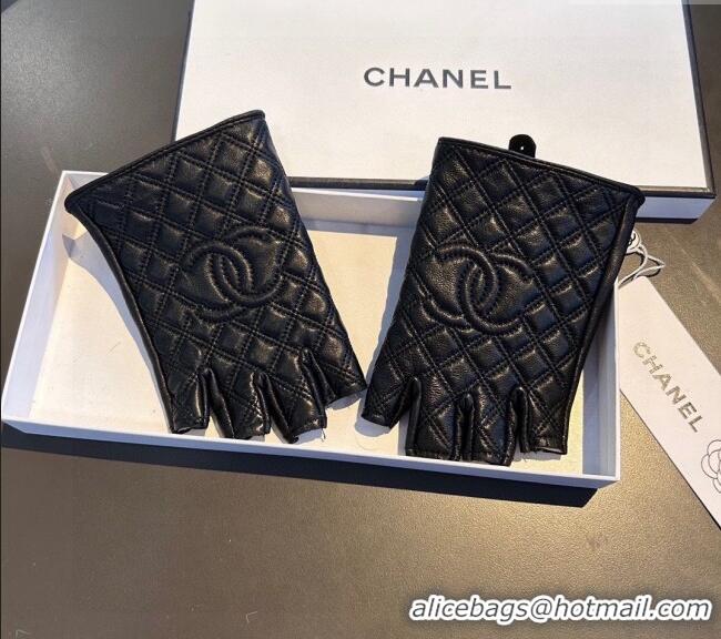 Original Cheap Chanel Quilted Lambskin Short Gloves 0111 Black 2024