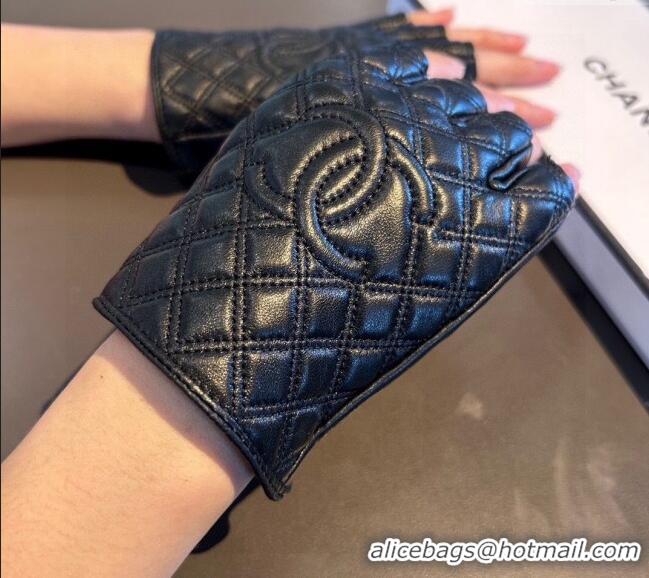Original Cheap Chanel Quilted Lambskin Short Gloves 0111 Black 2024