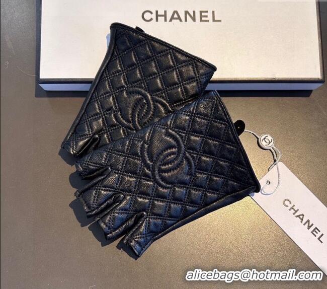 Original Cheap Chanel Quilted Lambskin Short Gloves 0111 Black 2024