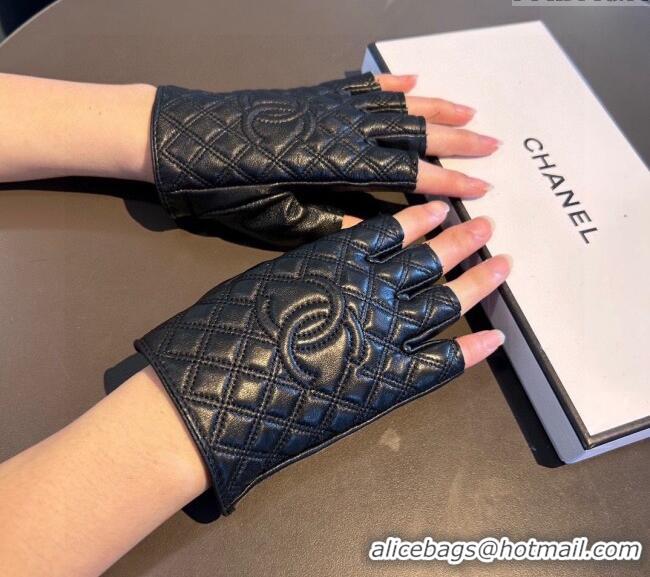 Original Cheap Chanel Quilted Lambskin Short Gloves 0111 Black 2024
