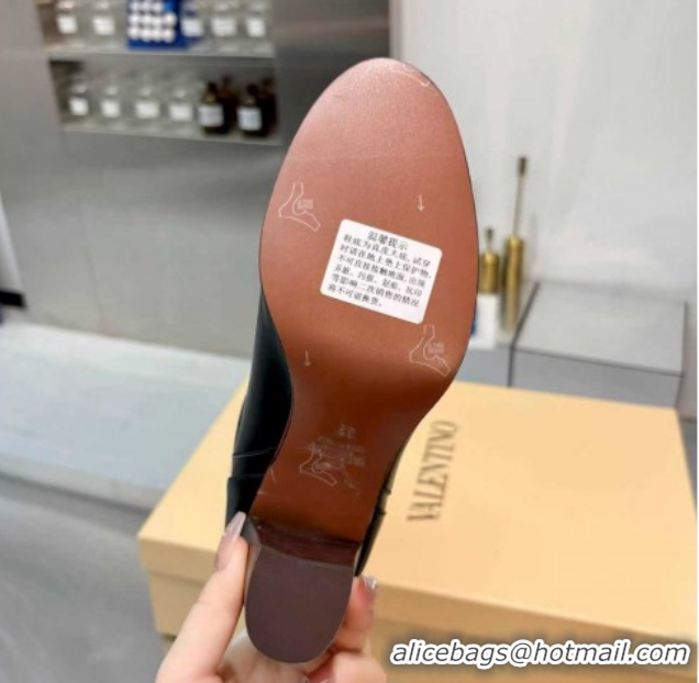 Perfect Valentino Calfskin Leather Heel High Boots 8cm with Buckle Black 1104084