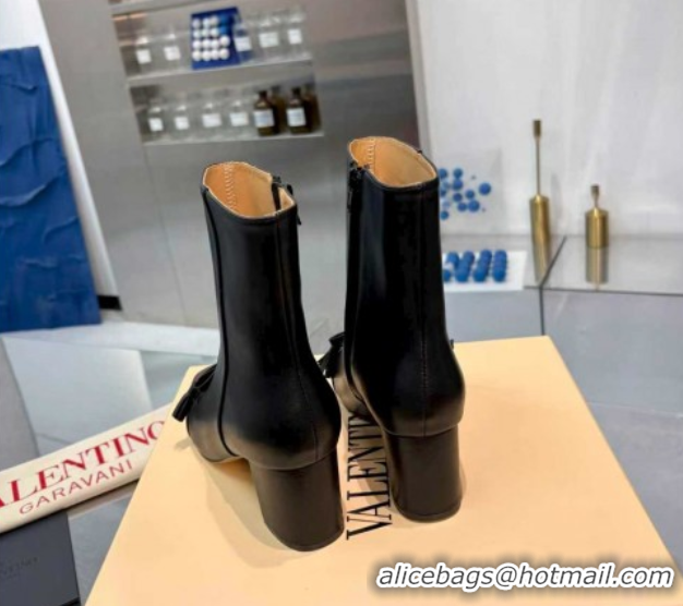 Durable Valentino VALET DU ROI Heel Ankle Boots 6.5cm in Goatskin Leather with Bow Black/Brown 1104089