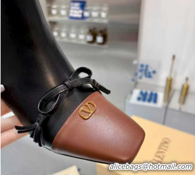 Durable Valentino VALET DU ROI Heel Ankle Boots 6.5cm in Goatskin Leather with Bow Black/Brown 1104089