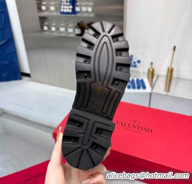 Top Grade Valentino Rockstud Strap Heel High Boots in Calfskin Leather Black 1104091