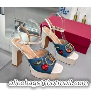 Best Product Valentino VLogo Signature Cherryfic Platform Sandals 11cm in Blue Denim and Leather White 1104098