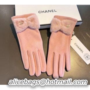 New Fashion Chanel Wool and Cashmere Gloves with Bow 0111 Light Pink 2024