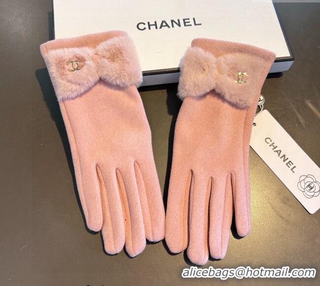 New Fashion Chanel Wool and Cashmere Gloves with Bow 0111 Light Pink 2024