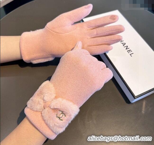 New Fashion Chanel Wool and Cashmere Gloves with Bow 0111 Light Pink 2024