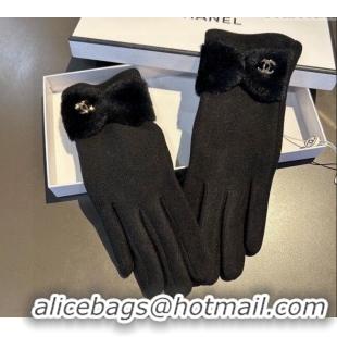 Market Sells Chanel Wool and Cashmere Gloves with Bow 0111 Black 2024