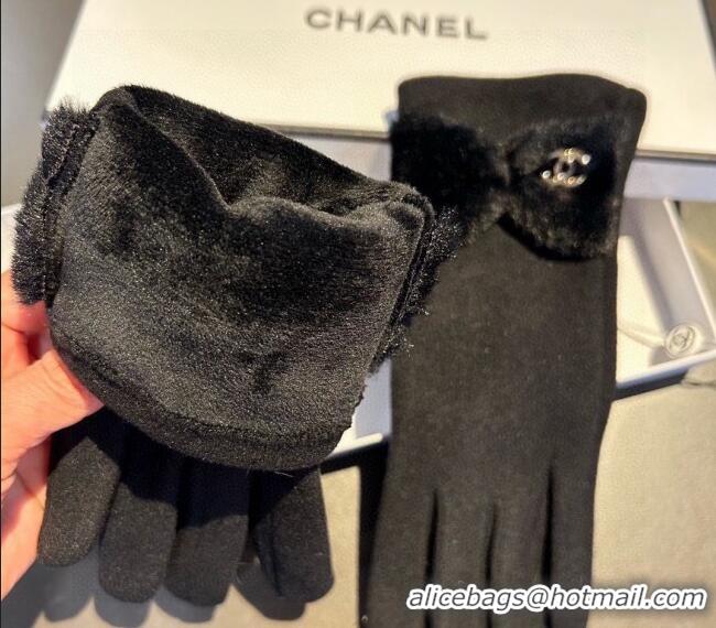 Market Sells Chanel Wool and Cashmere Gloves with Bow 0111 Black 2024